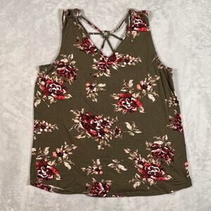 PaperMoon Green Floral Tank Size XL Metal Ring Racerback Garden Cottagecore